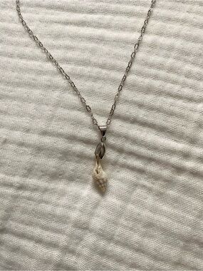 Sterling Silver Shell Drop Necklace - White Shell Pendant